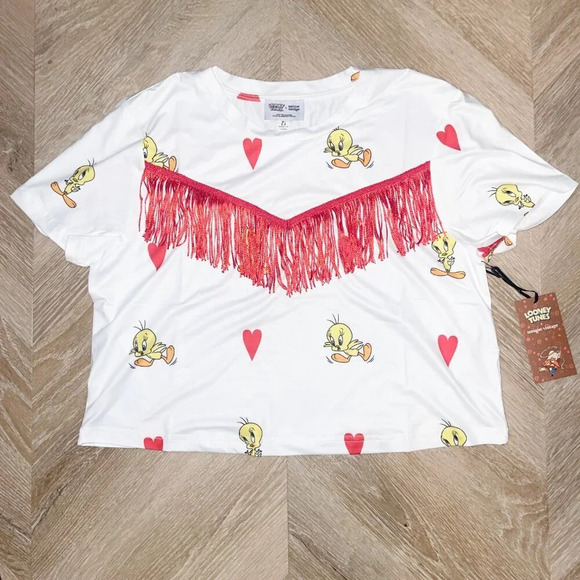 Tweety Bird Fringe Crop Top T-Shirt - Picture 4 of 5
